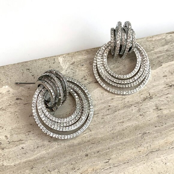 NEW~ Anthropologie Shashi Roux Silver & Cubic Zirconia Door Knocker Earrings - Picture 10 of 15